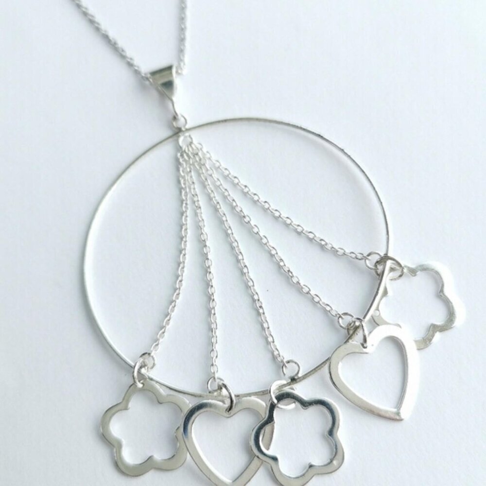 Sterling Silver Medallion Pendant with heart and flower charms - Picture 2 of 9